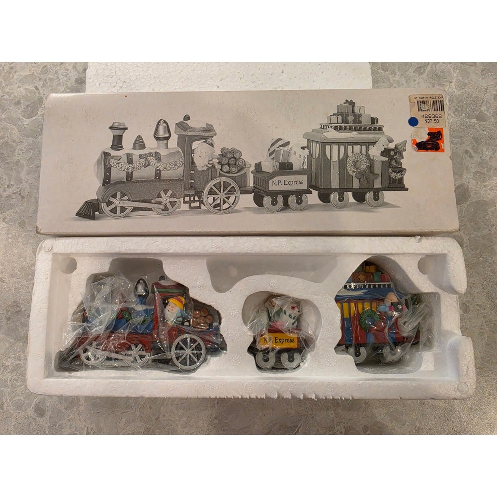 Vintage North Pole Express Christmas Train 3 Piece Figurine Set with Box